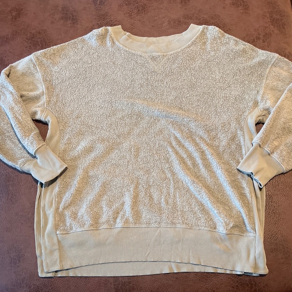 Aerie Chilled Out Textured Boucle Oversized‎ Sweatshirt Tan Beige Large L